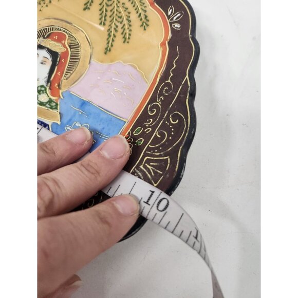 Antique Rakan Immortals Porcelain Gold Etched Japanese Satsuma Plate Hand Panted - Picture 7 of 7